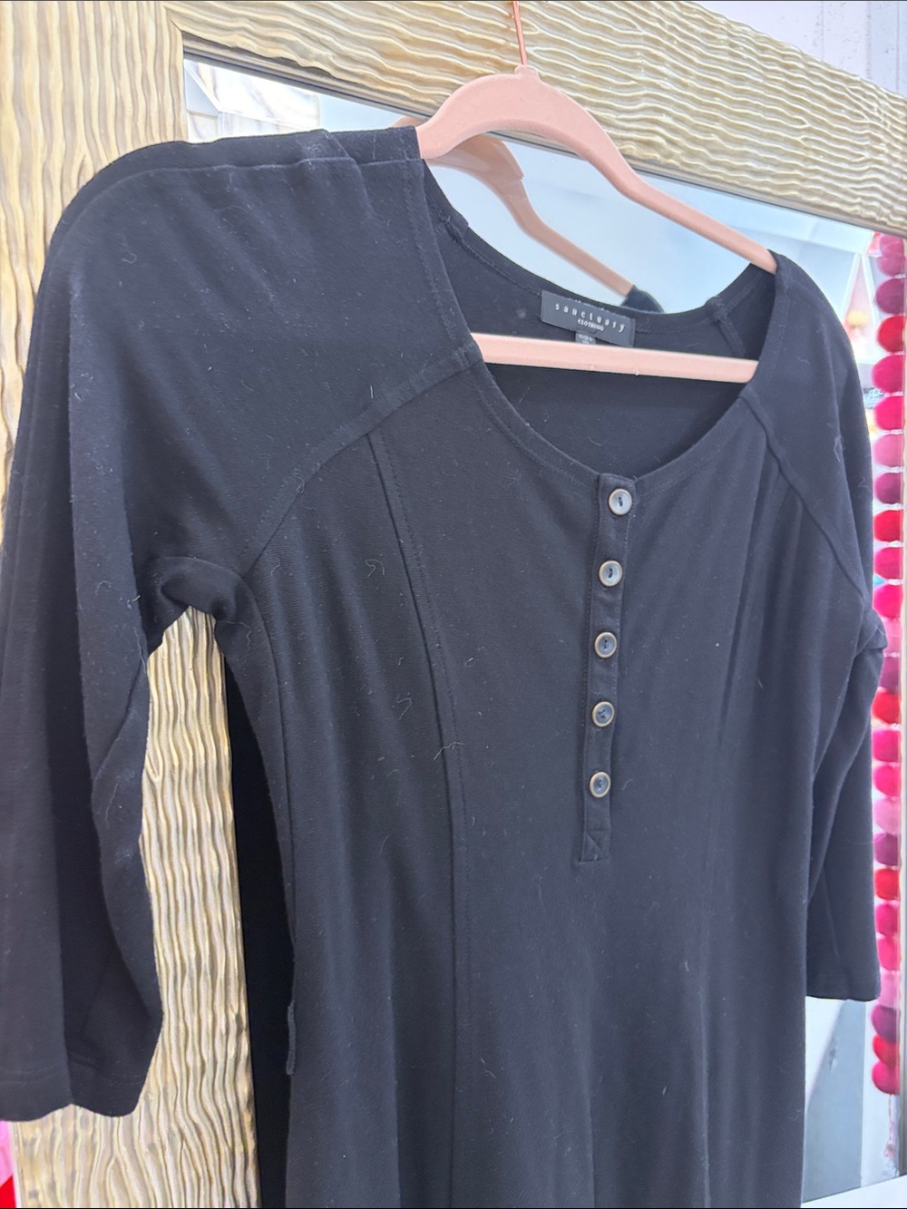 Sanctuary Black Long-Sleeve Henley Scoop Neck Top